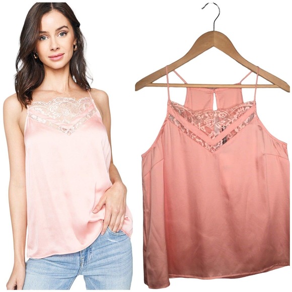 Sugarlips Tops - New Sugar Lips Aurora Lace Inset Racerback Cami Spaghetti Straps Blush Medium